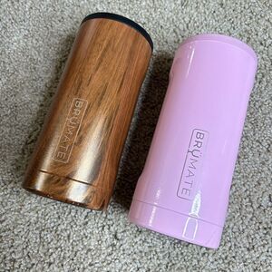 Brumate Bundle Of Two Brown Wood and Light Pink Selzter Koozie Holders